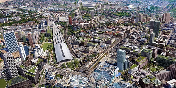 An aerial computer generated image showing how Digbeth will look by 2045.